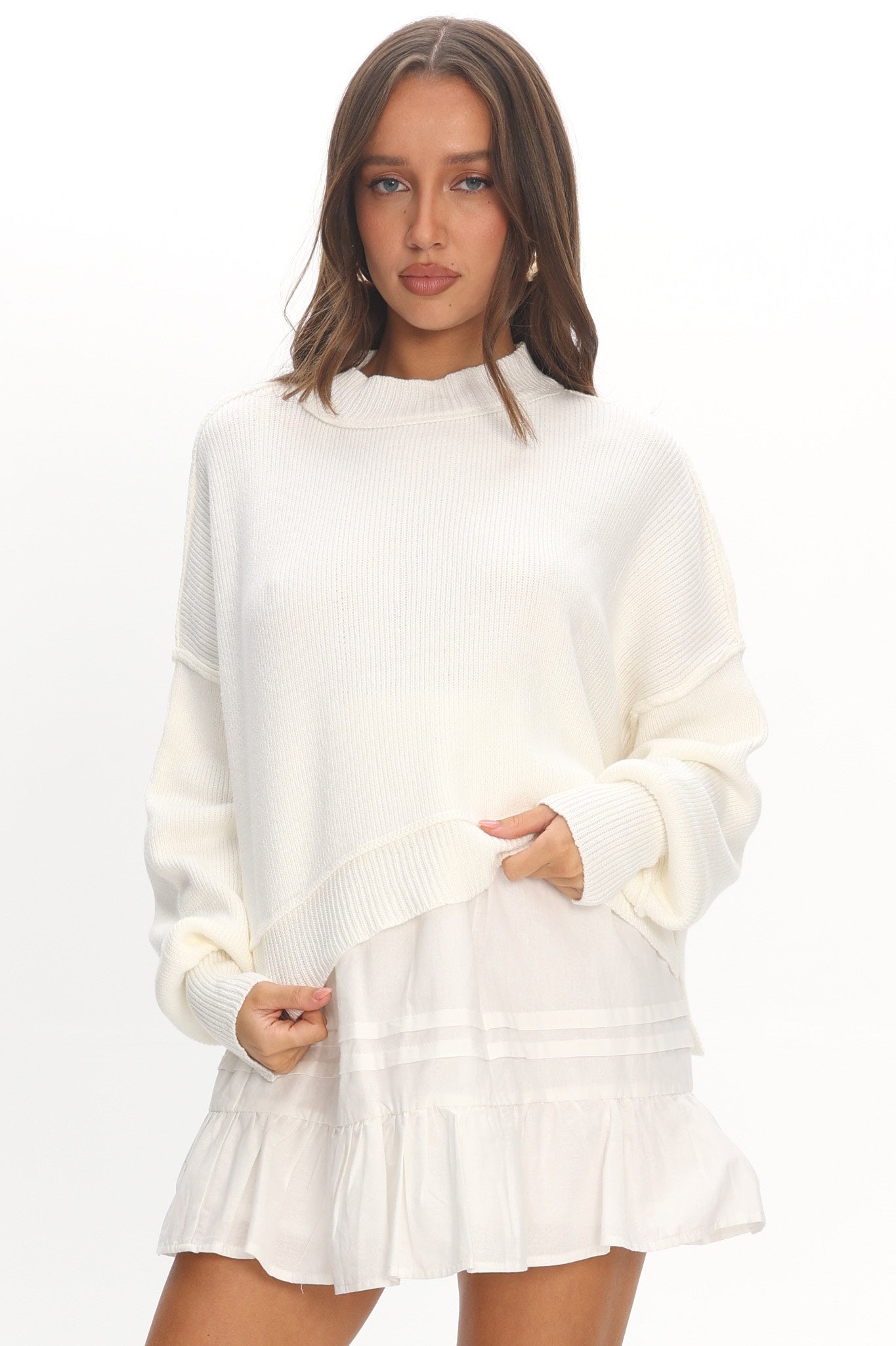 Morning Frost Crop Ribbed Knit Sweater White