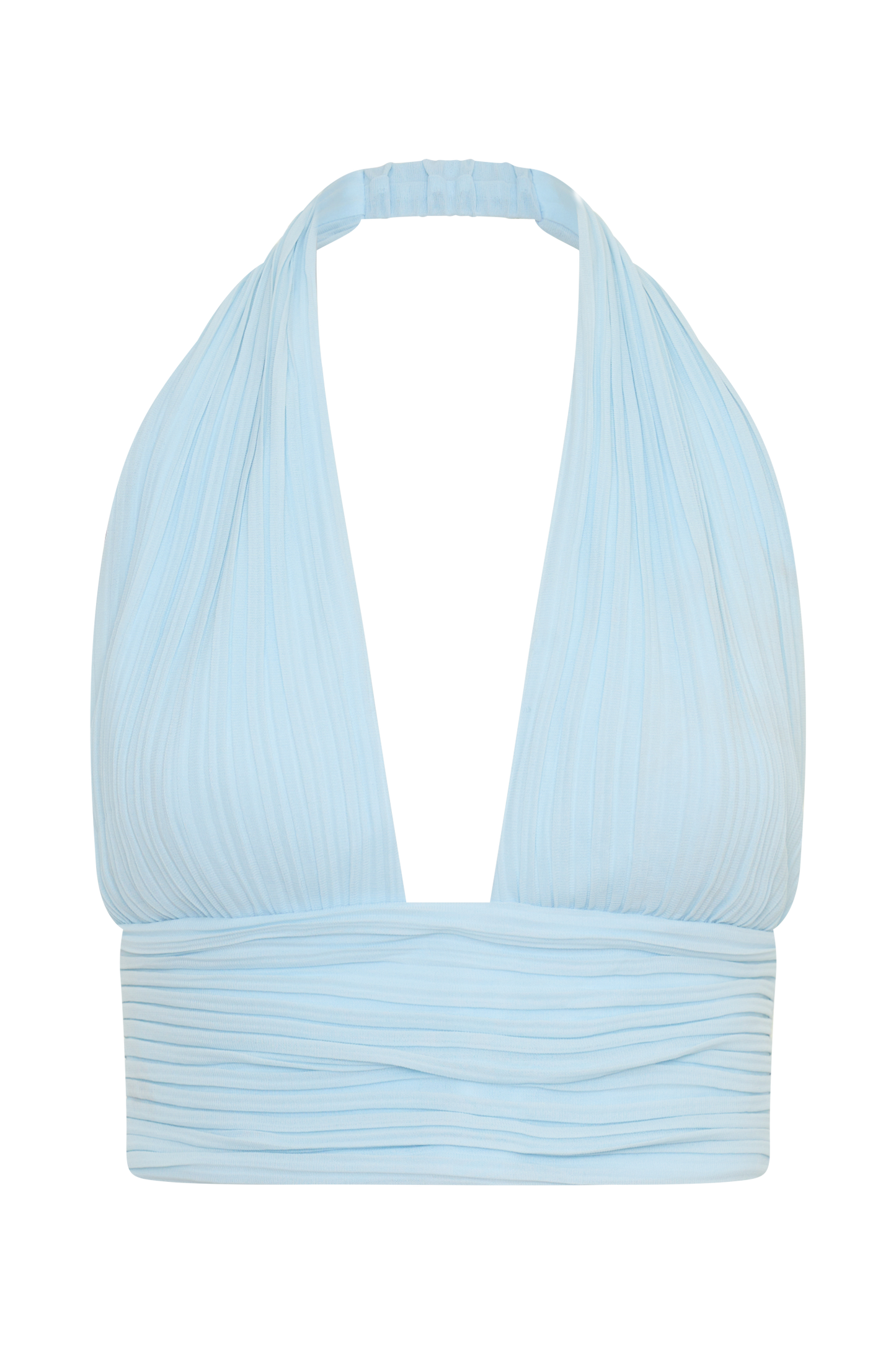 Amaris Sleeveless Plisse Halter Top - Pale Blue