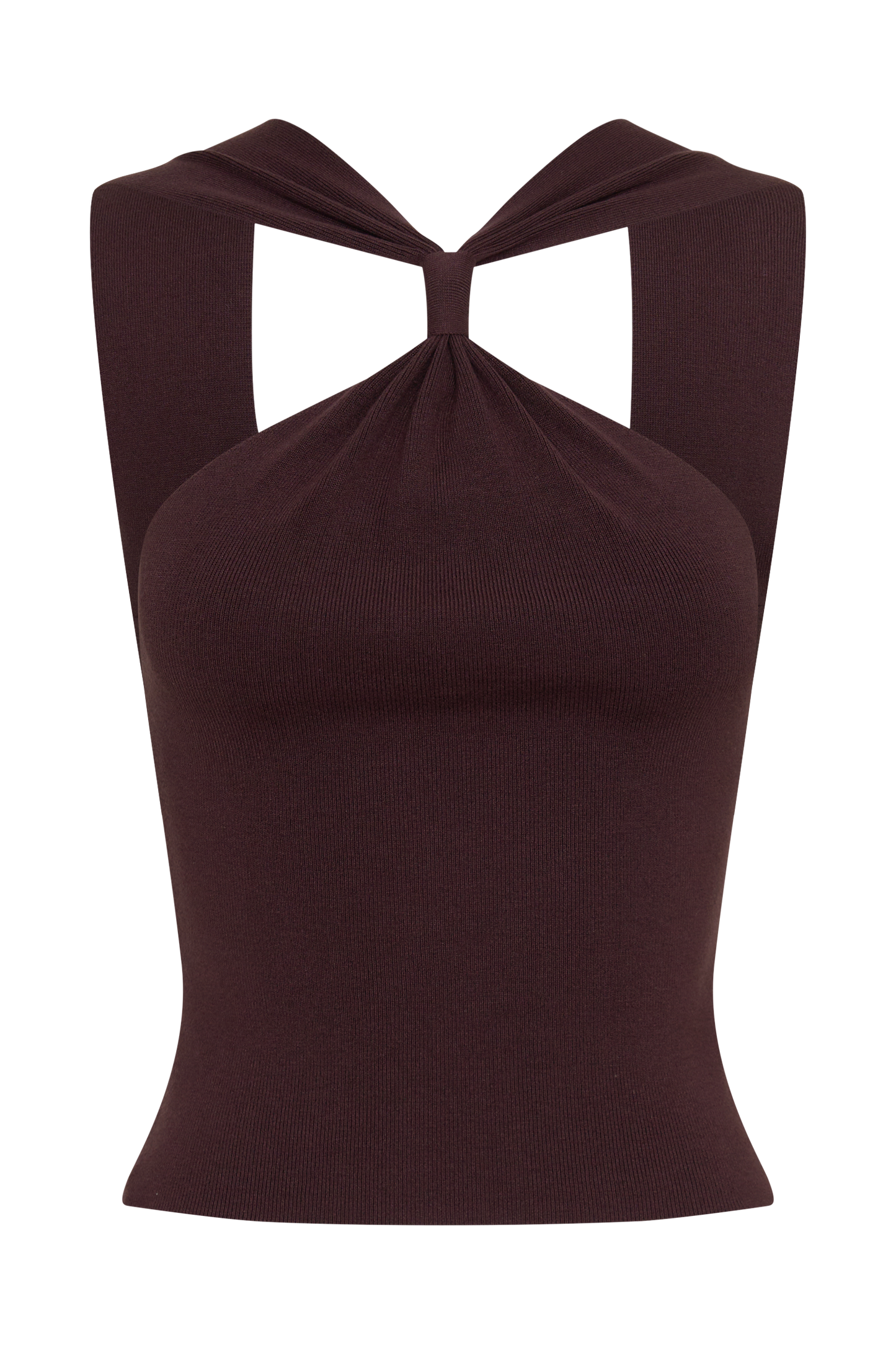 Angelika Twist Front Knit Top - Chocolate
