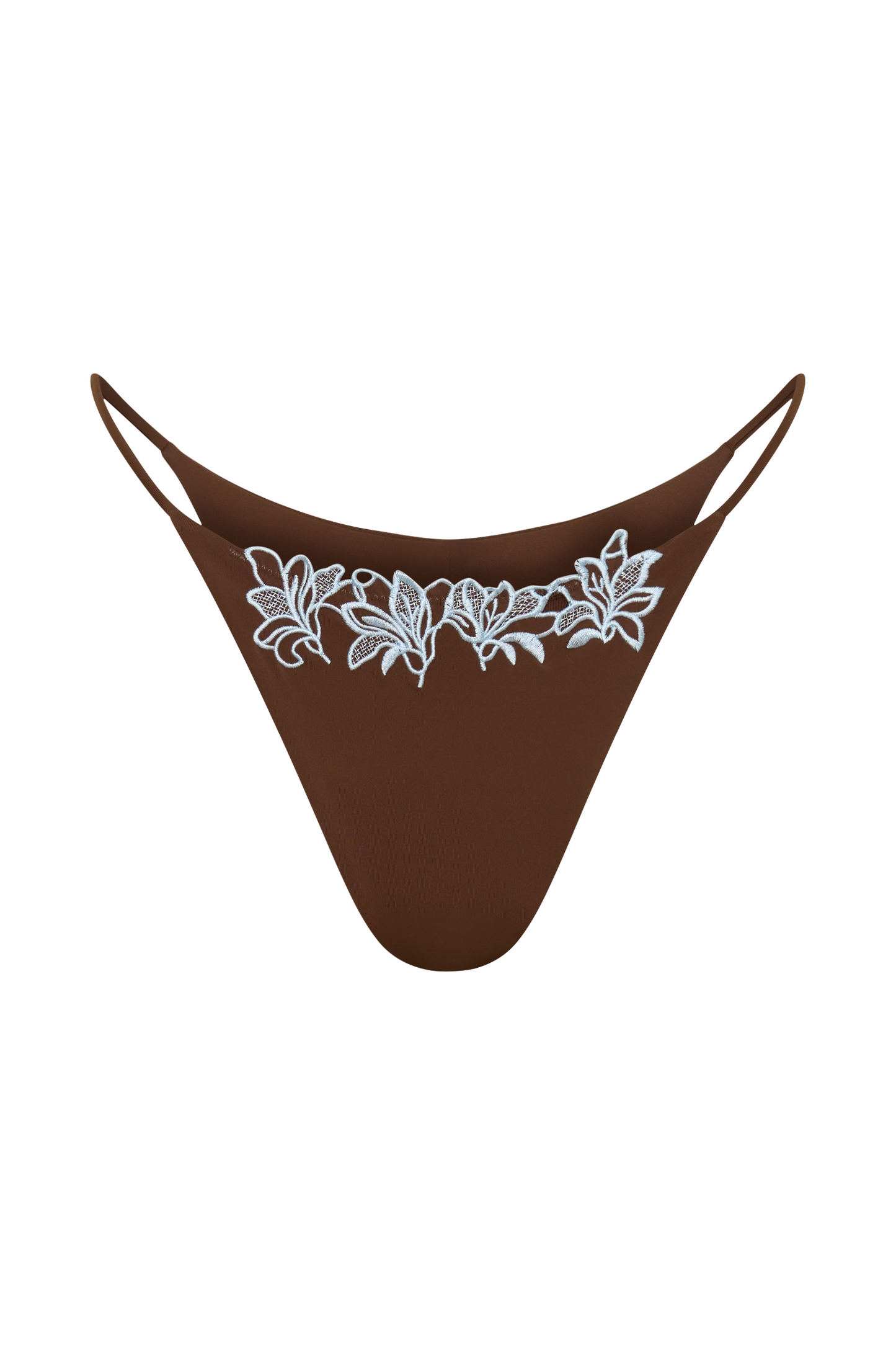 Bloom Embroidered Bikini Bottom - Chocolate With Pale Blue Embroidery
