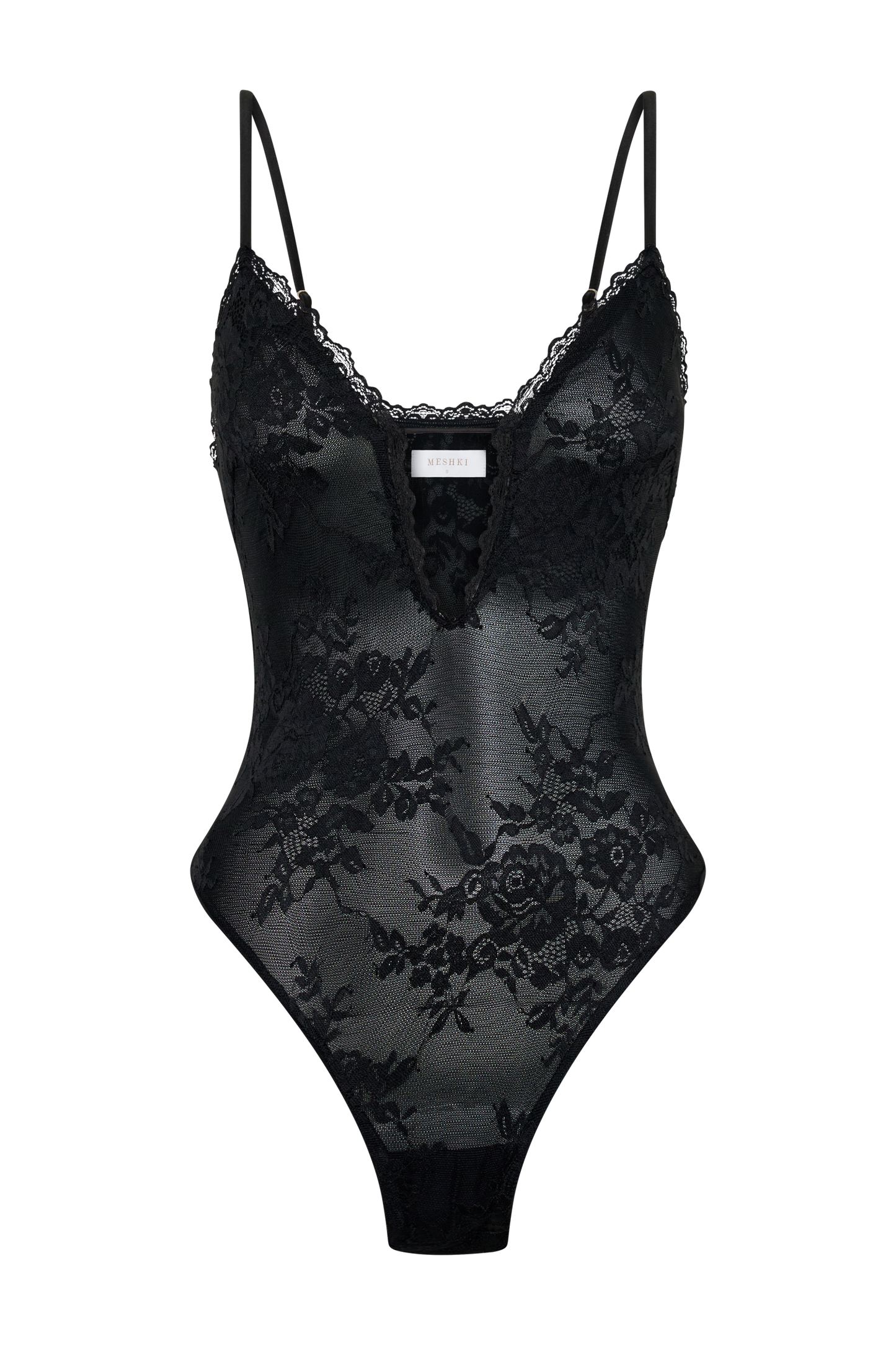 Jasper Sheer Plunge Lace Bodysuit - Black