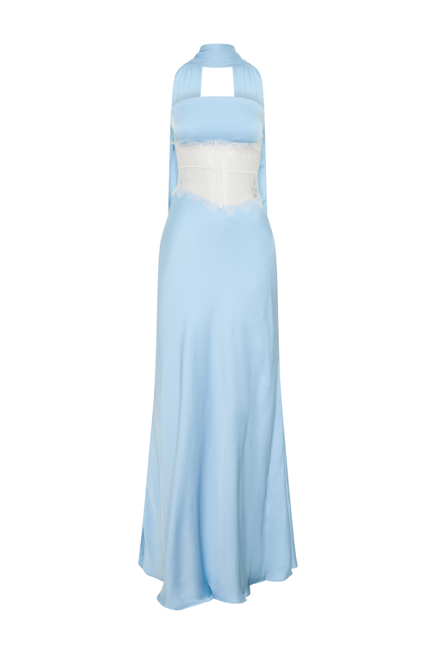 Pilar Strapless Satin And Lace Maxi Dress - Cornflower Blue
