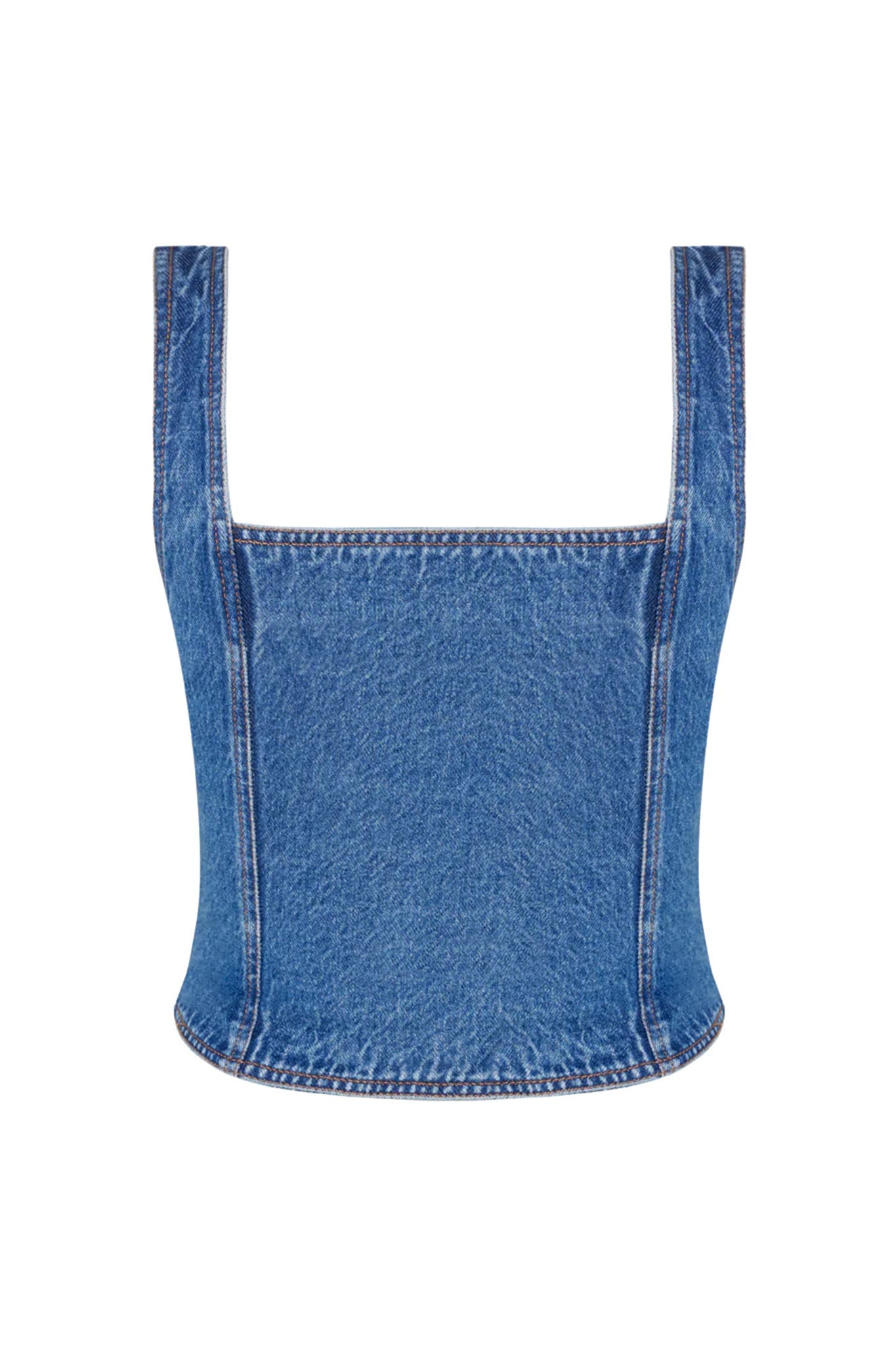 LIONESS After Hours Corset Top Blue Denim