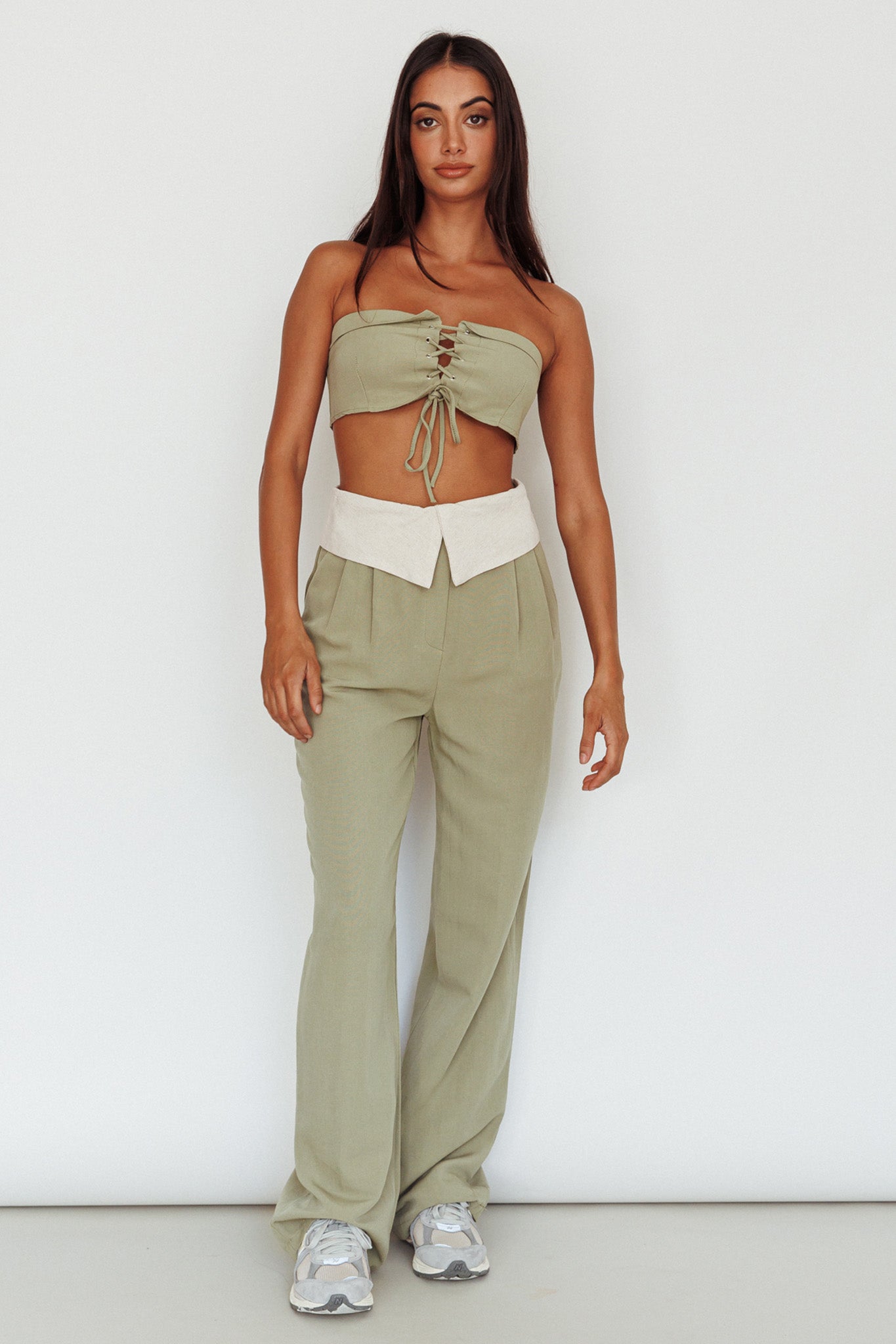 East Village Lace-Up Crop Top Sage