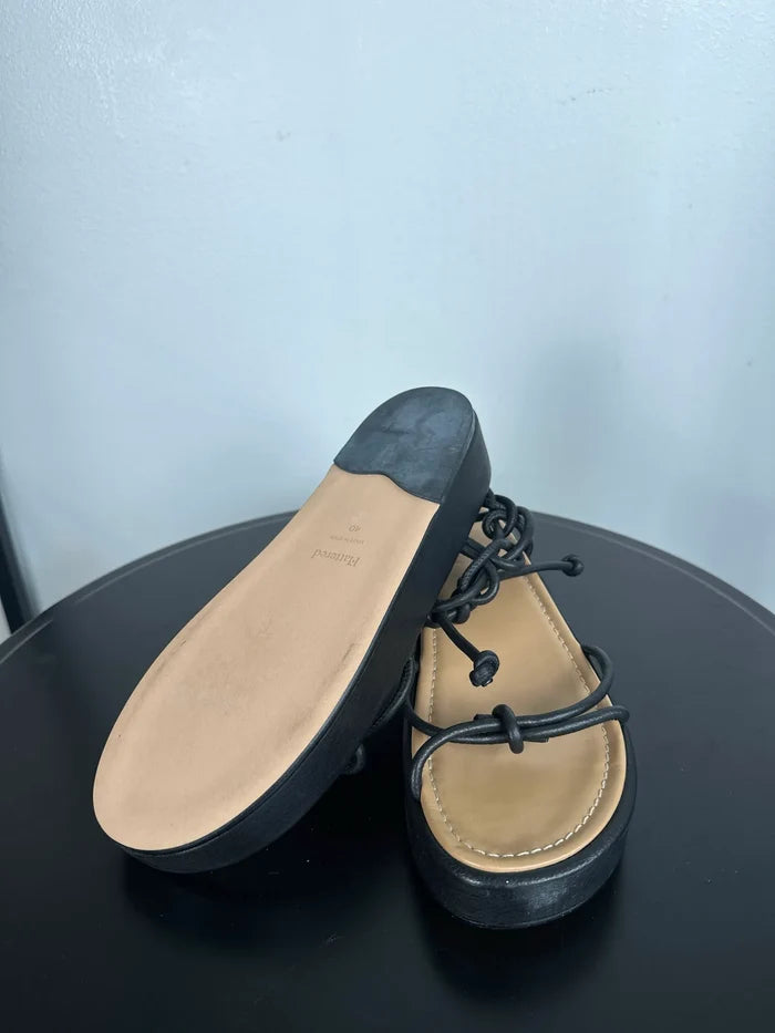 Flattered Heather Leather Black-skinnsandaler NWOT
