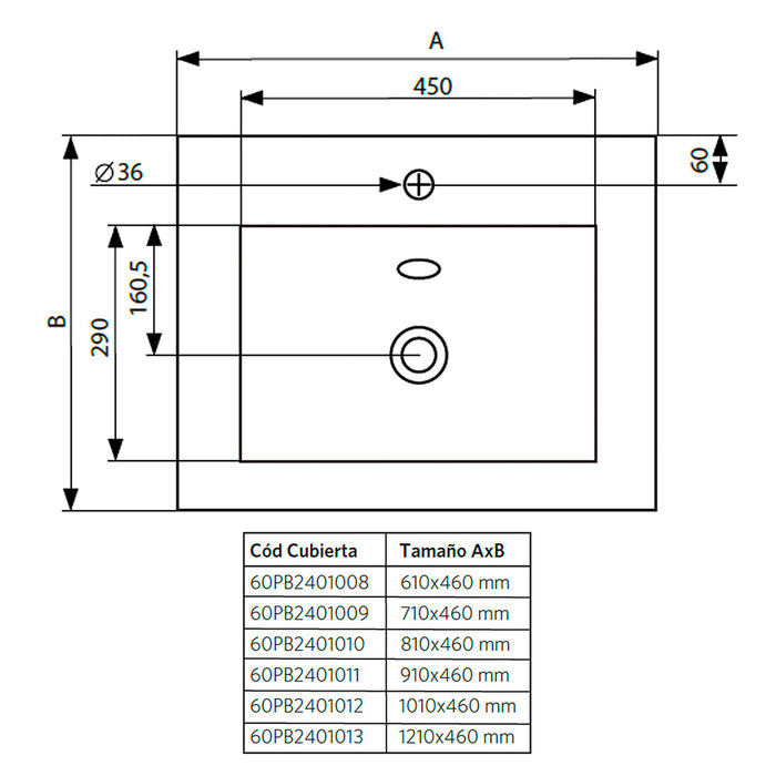 Mueble Vanitorio Ermes Nogal + Cubierta 60x46x50 cm