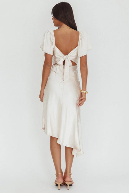 Grayson Tied Back Asymmetrical Midi Dress Champagne
