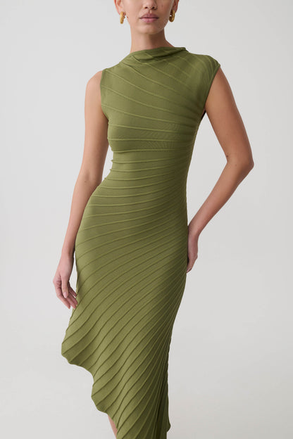 Milasandra Pleated Knit Dress - Olive