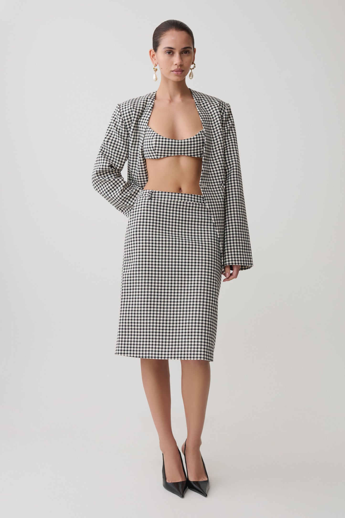 Darcie Drop Shoulder Suiting Blazer - Houndstooth