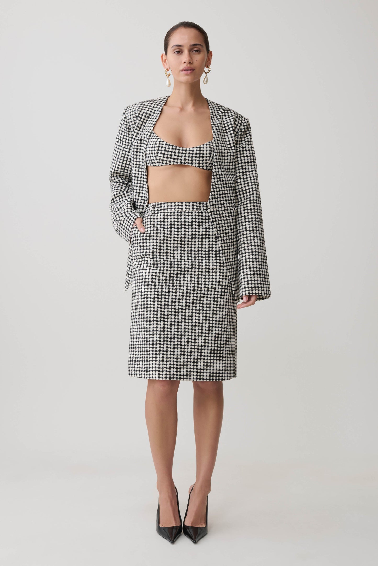 Darcie Drop Shoulder Suiting Blazer - Houndstooth