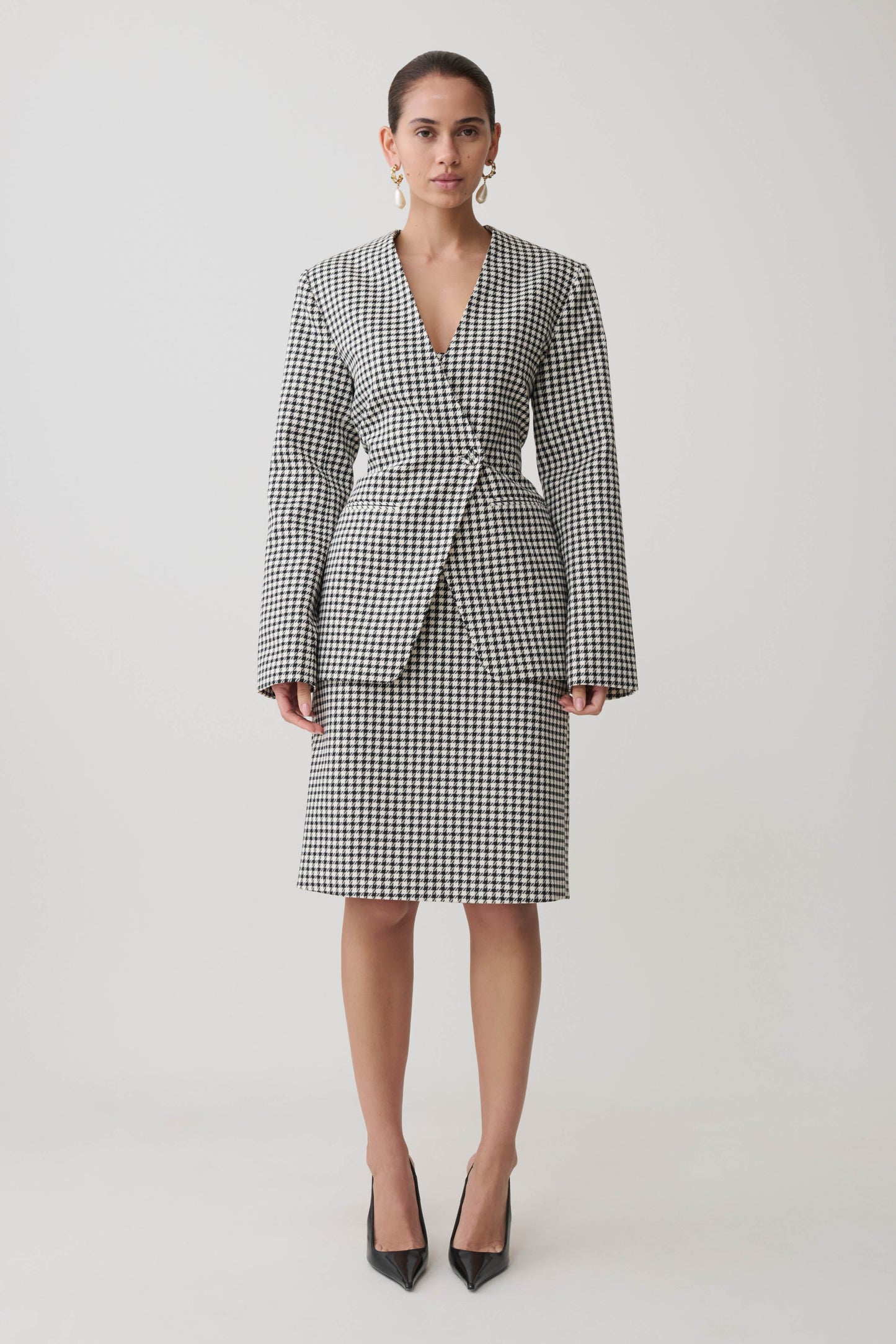Amelie Tweed Midi Skirt - Houndstooth