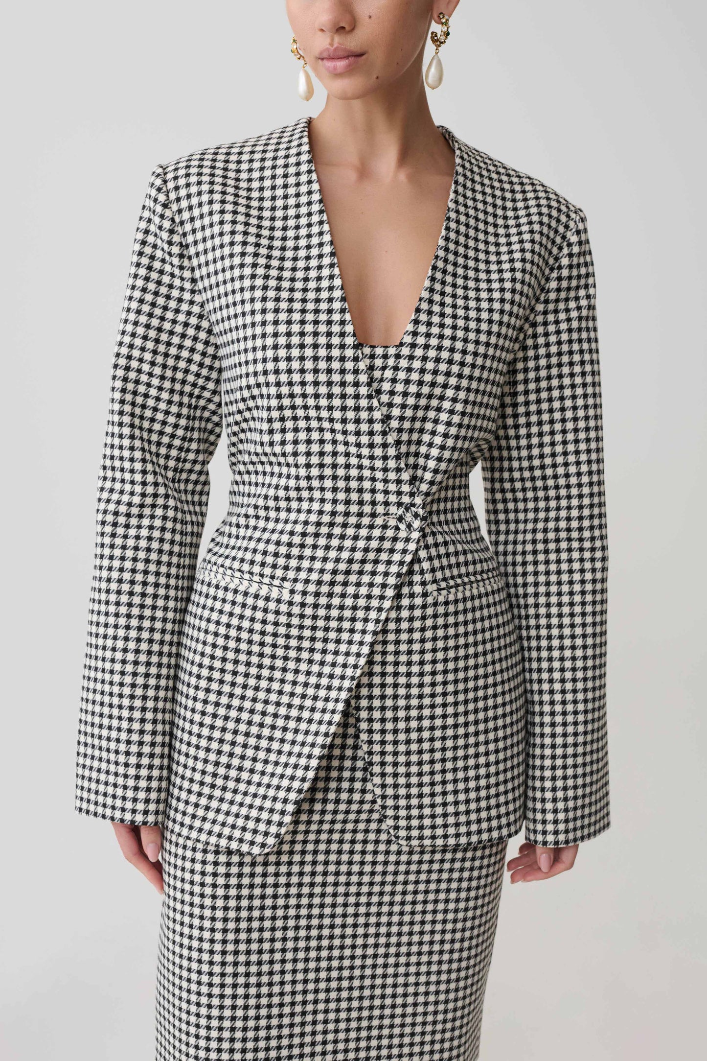 Darcie Drop Shoulder Suiting Blazer - Houndstooth