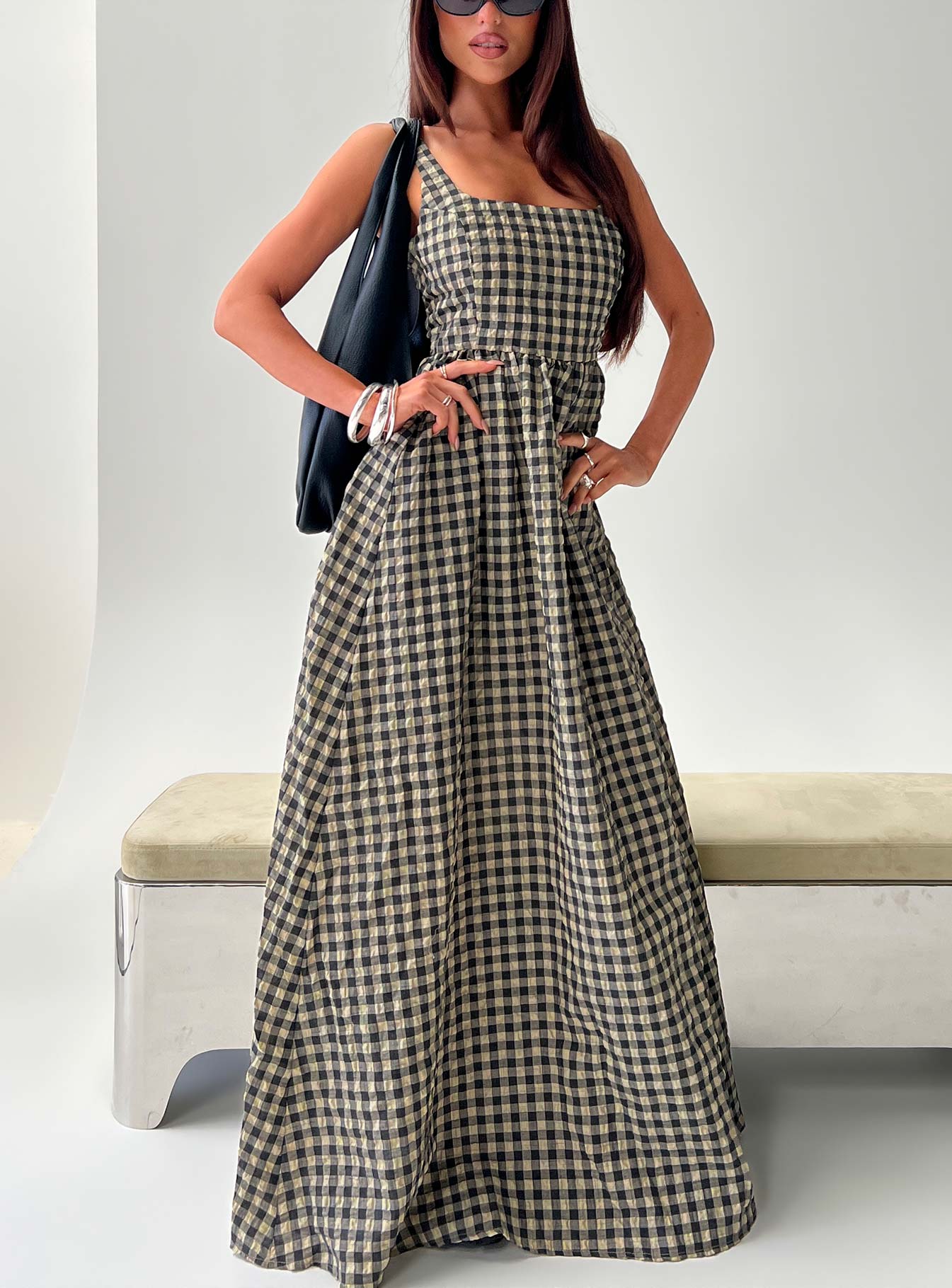 Cartmel Check Maxi Dress Black / Cream Tall