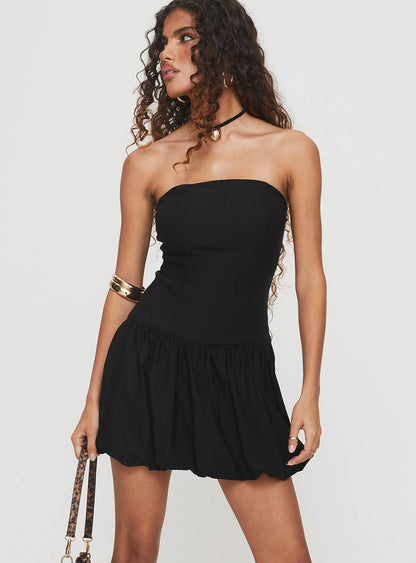 Nerine Bubble Hem Mini Dress Black