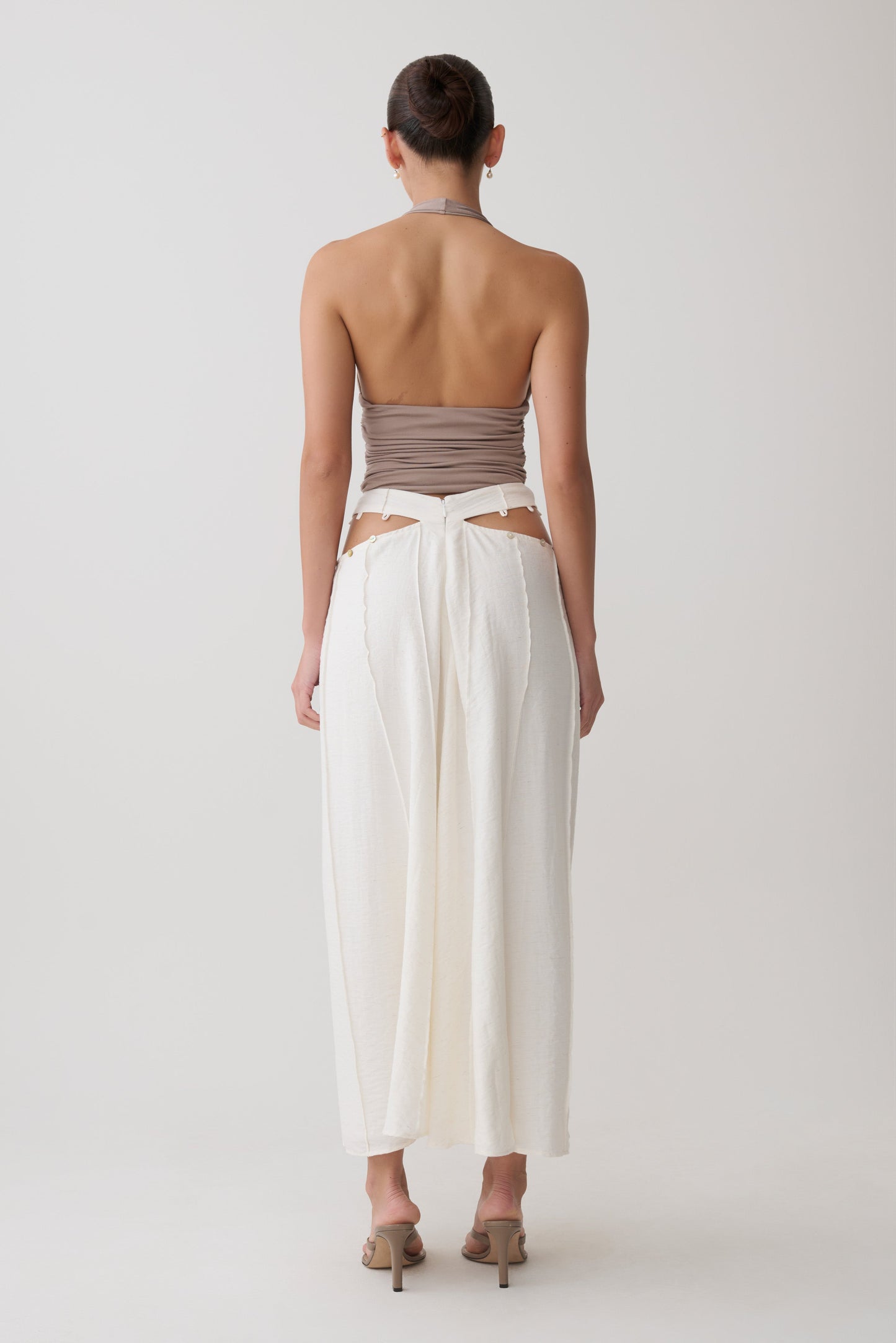 Claire Pearl Button Midi Skirt - White