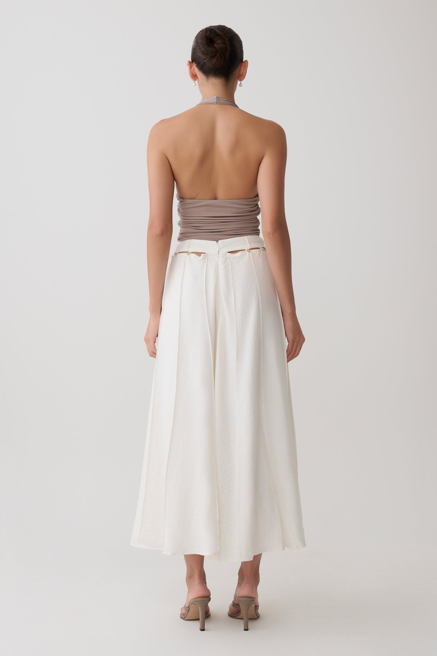 Claire Pearl Button Midi Skirt - White