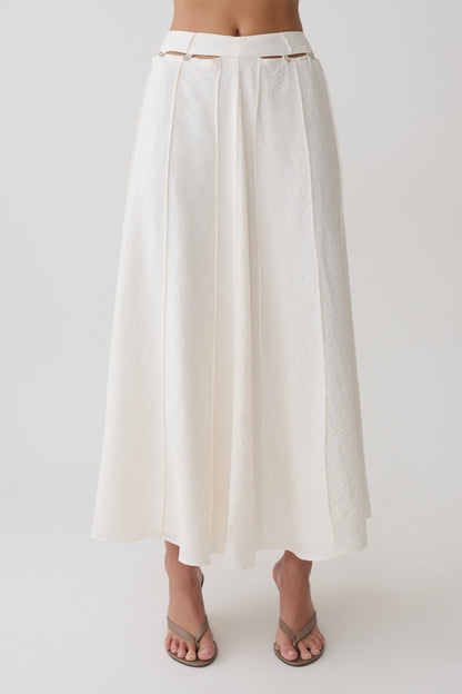 Claire Pearl Button Midi Skirt - White