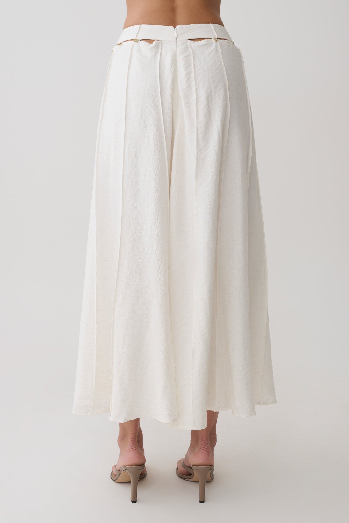 Claire Pearl Button Midi Skirt - White