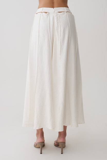 Claire Pearl Button Midi Skirt - White