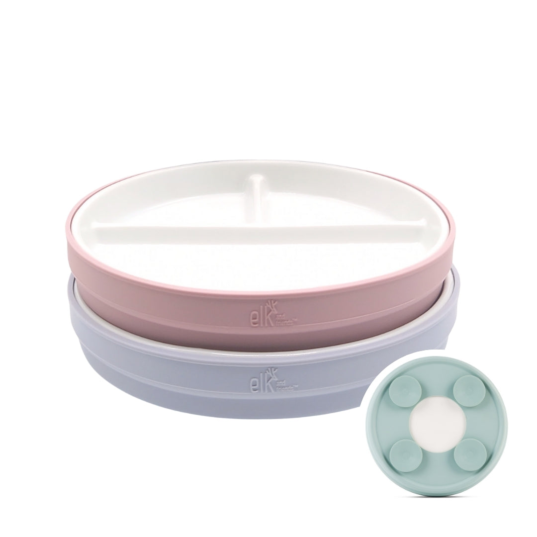 7.8"/20cm Porcelain White Divided Plates with Silicone Suction Sleeves