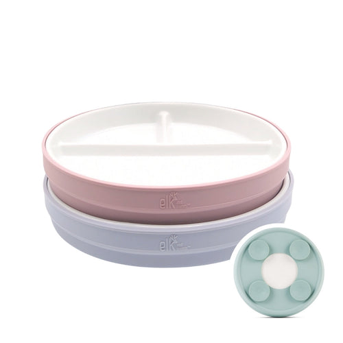 7.8"/20cm Porcelain White Divided Plates with Silicone Suction Sleeves