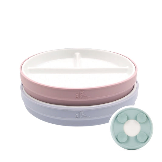 7.8"/20cm Porcelain White Divided Plates with Silicone Suction Sleeves