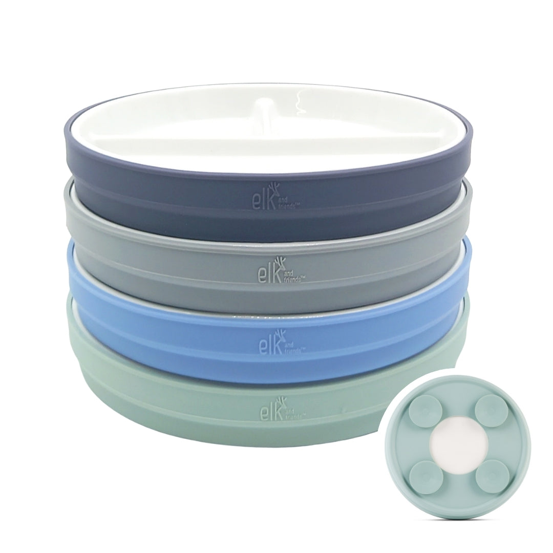 7.8"/20cm Porcelain White Divided Plates with Silicone Suction Sleeves