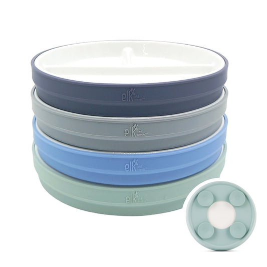 7.8"/20cm Porcelain White Divided Plates with Silicone Suction Sleeves