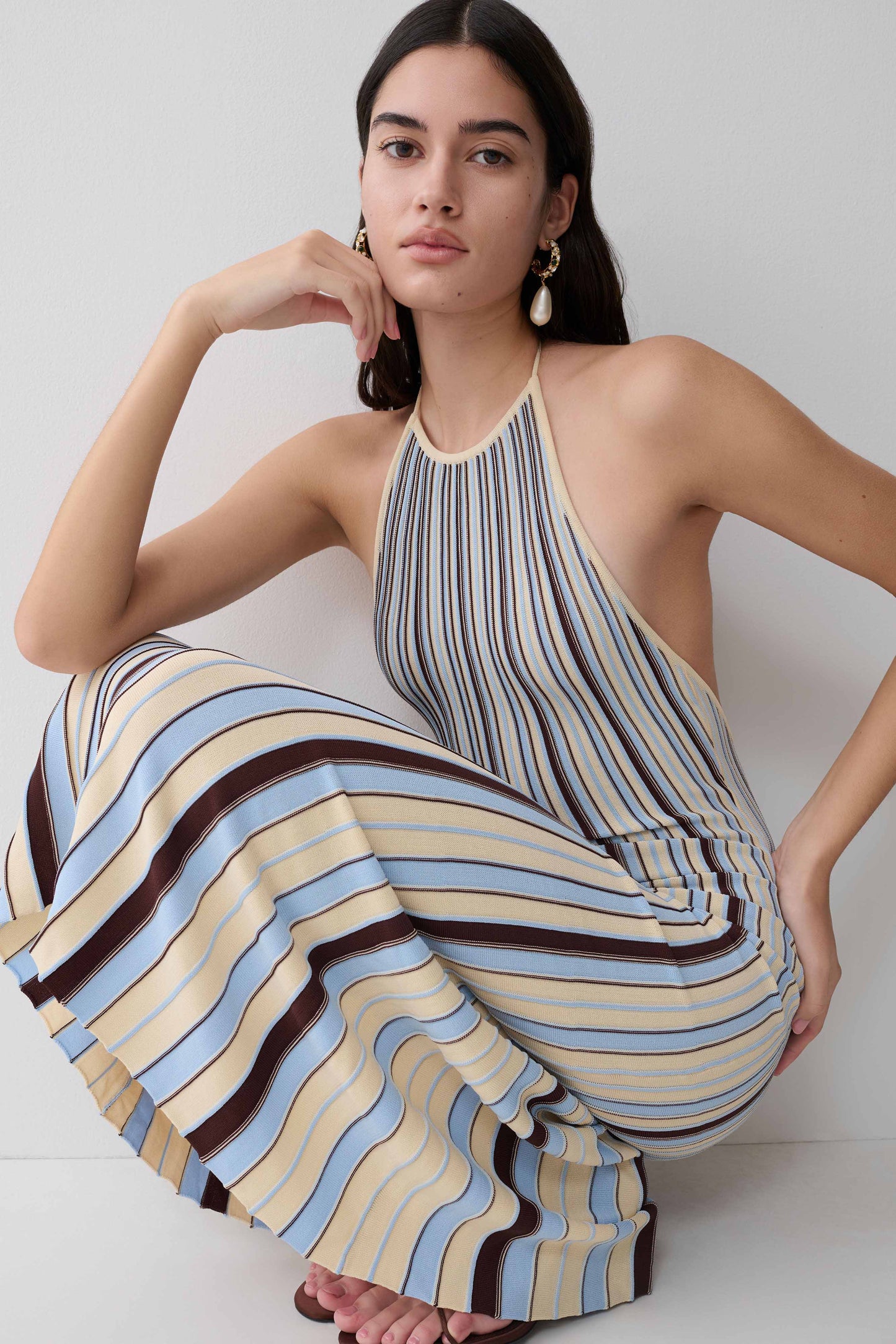 Dalani Halterneck Knit Midi Dress - Blue/Chocolate