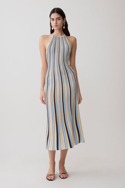 Dalani Halterneck Knit Midi Dress - Blue/Chocolate
