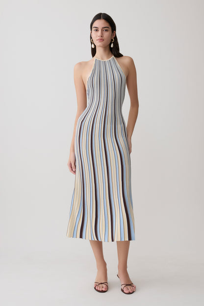 Dalani Halterneck Knit Midi Dress - Blue/Chocolate