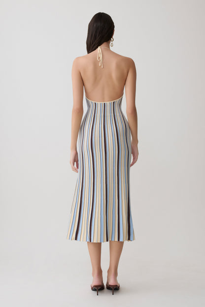 Dalani Halterneck Knit Midi Dress - Blue/Chocolate