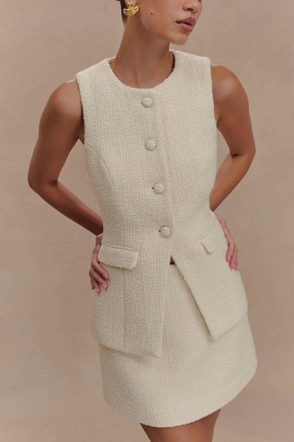 Camilla Boucle Sleeveless Vest - Ivory