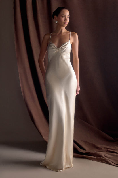 Lilly Sweetheart Satin Maxi Dress - Blush Gold