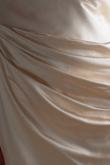 Dalia Off Shoulder Satin Maxi Dress - Blush Gold