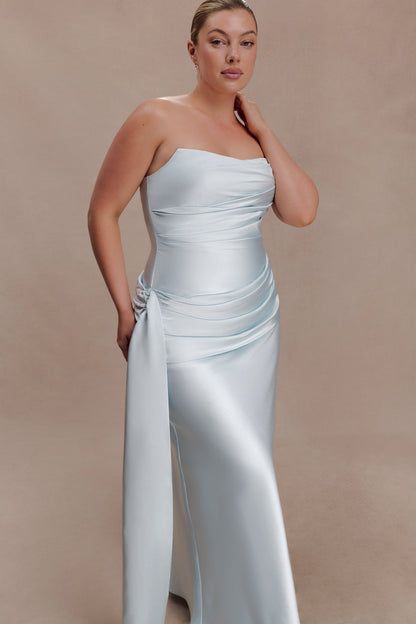 Sarah Strapless Maxi Dress With Waist Tie - Ice Blue