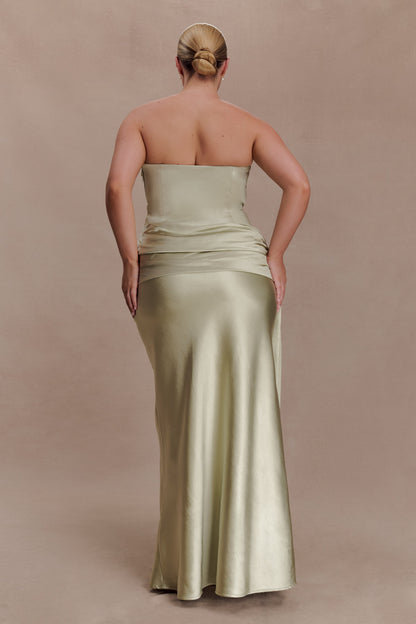 Sarah Strapless Maxi Dress With Waist Tie - Sage