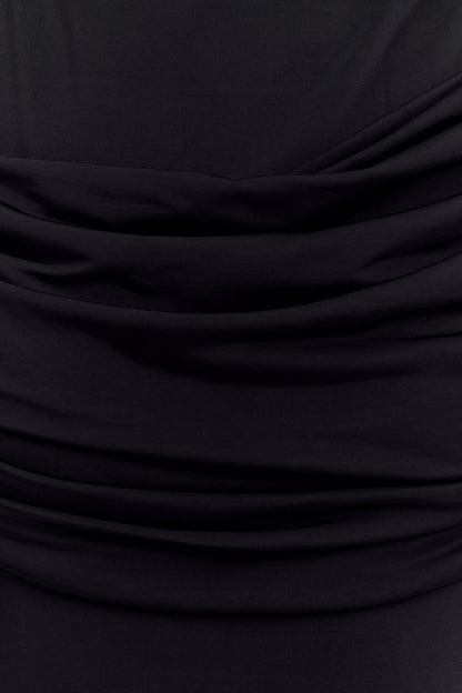 Henley Slinky Drape Maxi Dress - Black