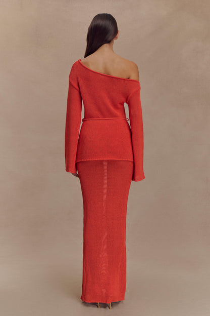 Reagan Off Shoulder Knit Top - Orange