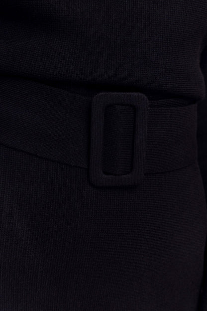 Kassie Belt Tie Knit Mini Dress - Black