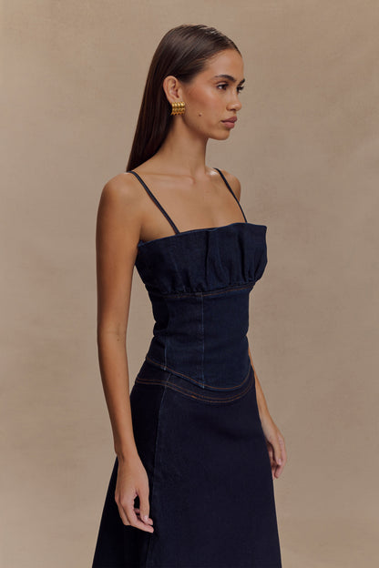 Cecilia Denim Frill Corset - Indigo Blue