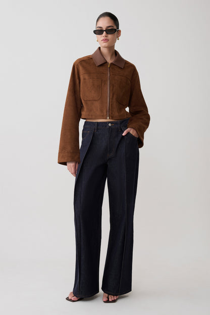 Remy Faux Suede & Leather Collared Jacket - Tan