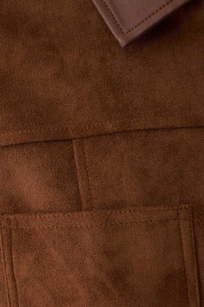 Remy Faux Suede & Leather Collared Jacket - Tan
