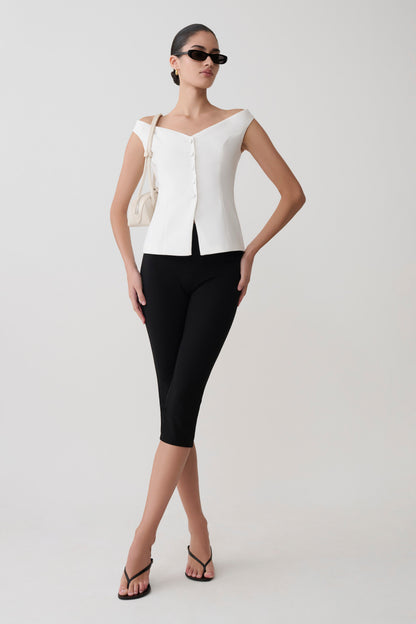 Billie Off Shoulder Sleeveless Button Top - White