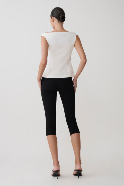 Billie Off Shoulder Sleeveless Button Top - White