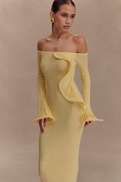 Sandrine Off Shoulder Knit Maxi Dress - Lemon