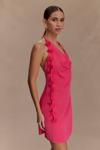Gwenda Satin Floral Mini Dress - Dragonfruit