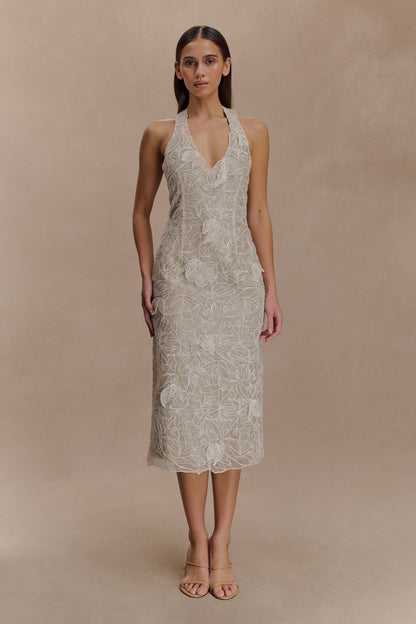 Lenore Silk Lace Halter Midi Dress - Ivory