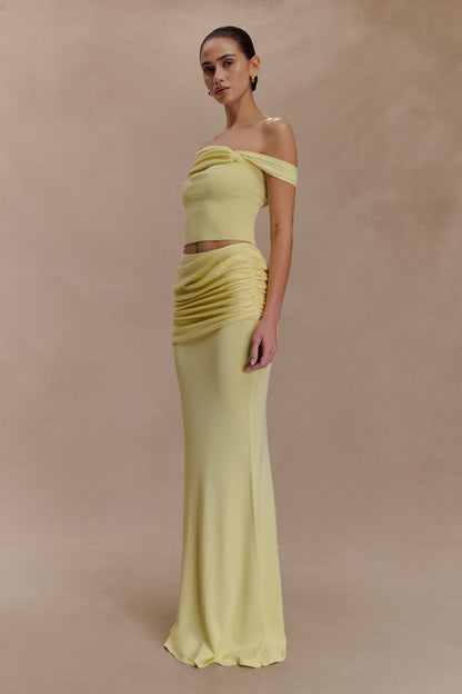 Irene Gathered Knit Maxi Skirt - Lemon