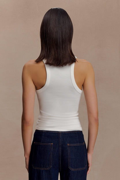 Lola Ribbed Sleeveless Top With Hardware - White